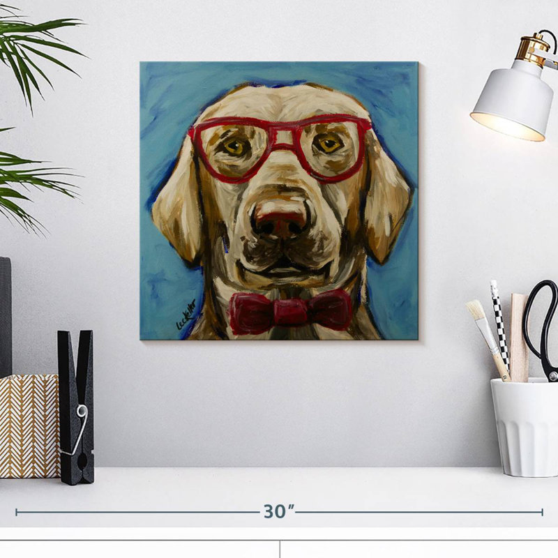 Labo jaune avec lunettes, H 16 po x l 16 po