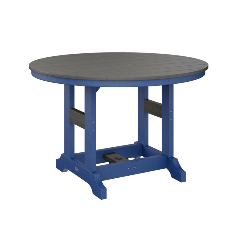 Garden Classic Outdoor Round Bar Table, Coastal Gray, Pacific Blue