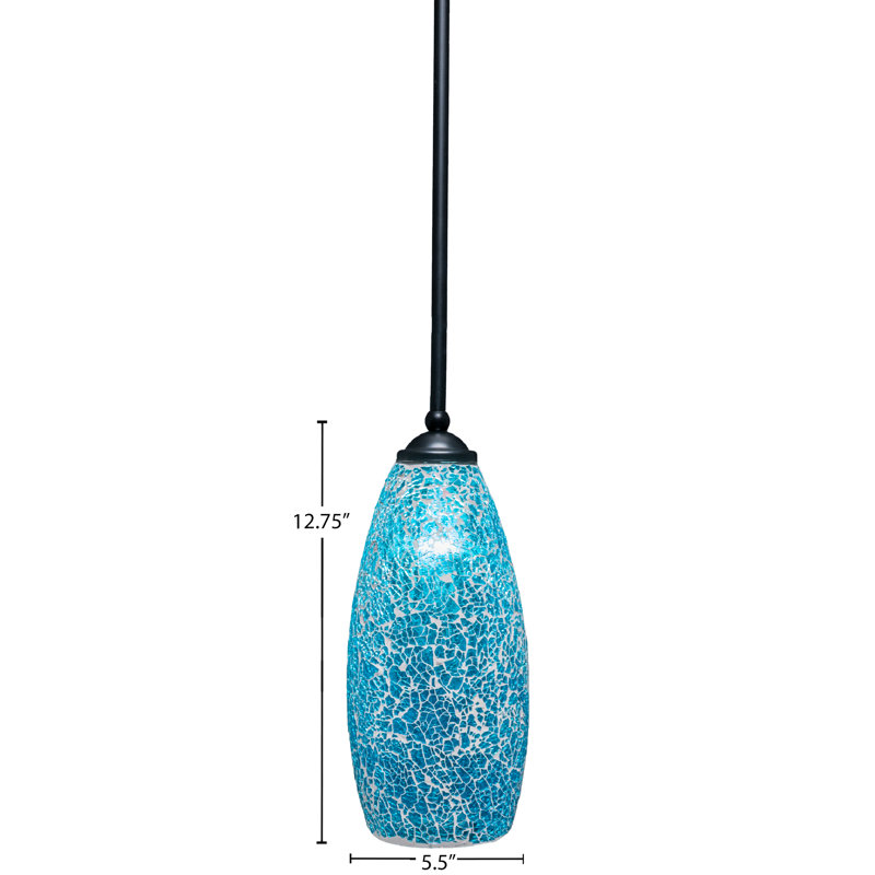 Mini-luminaire suspendu Zilo avec verre fusion, H 12,75 po x l 5,5 po, Turquoise, Noir mat