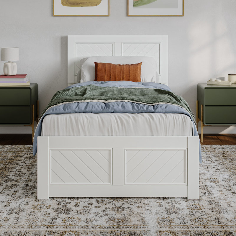 Lit plateforme en bois massif Jeinny, White, Simple TG