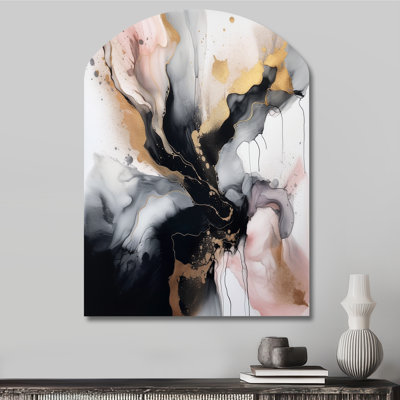 Pink Black Textured Splash Marble II - Abstract Marble Arch Shape Irregular Metal Wall Decor