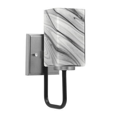 Amarmula 1 Light Wall Sconce, Matte Black & Graphite Finish, 3.5" Square Onyx Swirl Glass