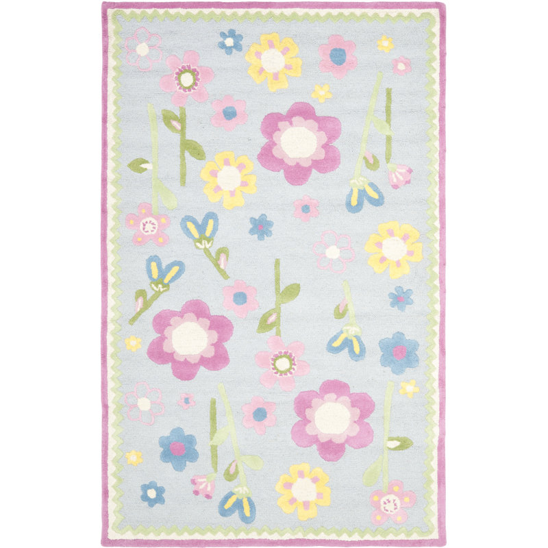 Tapis bleu en laine / coton touffeté à la main Claro, Rectangle de 5 pi x 8 pi