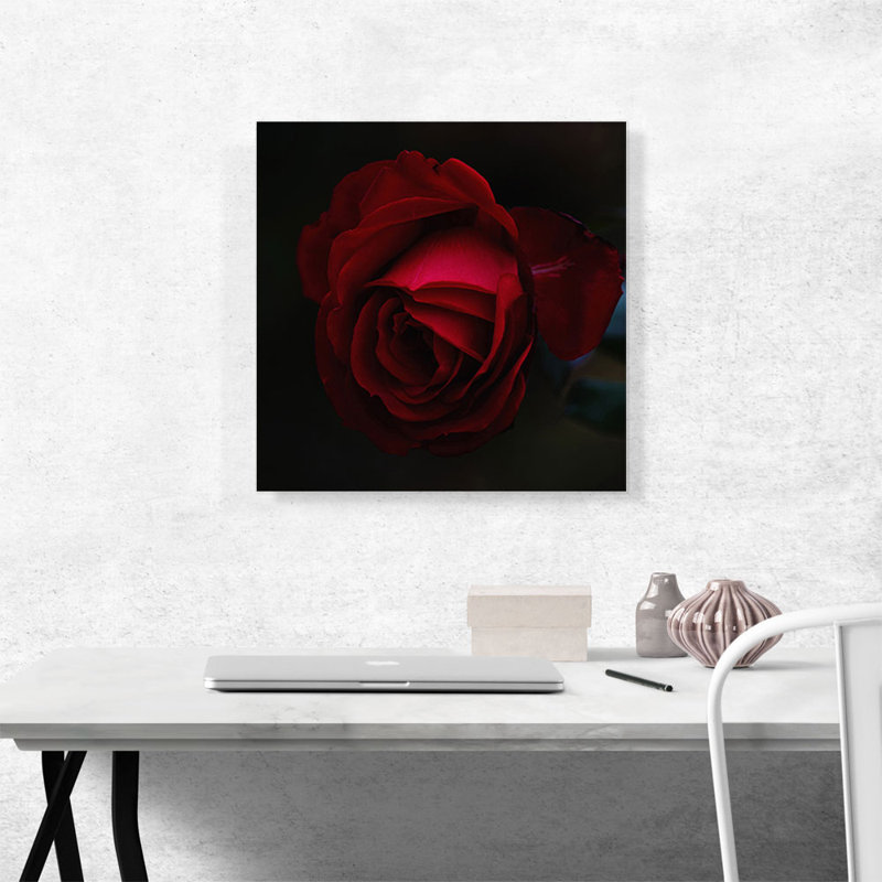Rose rouge fleur - reproduction de photo sur toile tendue, H 18 po x l 18 po x 1,5 po