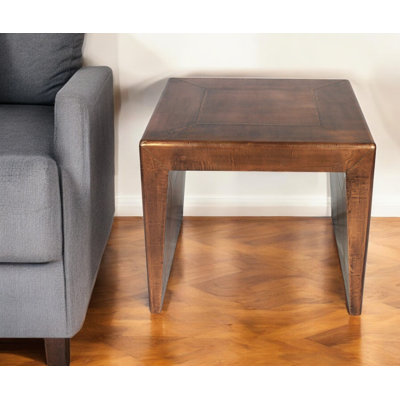 Table de bout carrée 24 "en cuivre et bois