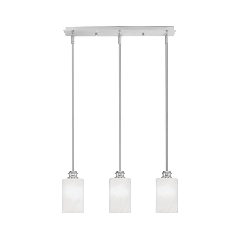 Edge 3 Light Linear Pendalier Shown With 4" White Marble Glass, Brushed Nickel