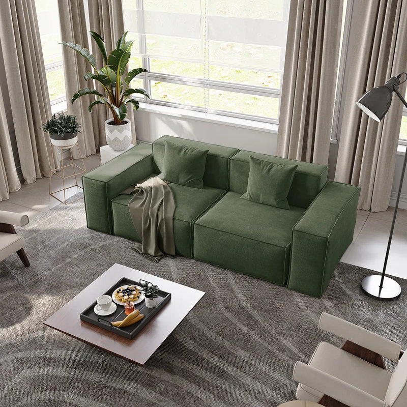 Canapé modulaire surdimensionné en tissu Barrett Minimalist, Vert, 2, H 30,2 po x l 83,86 po x P 37,8 po
