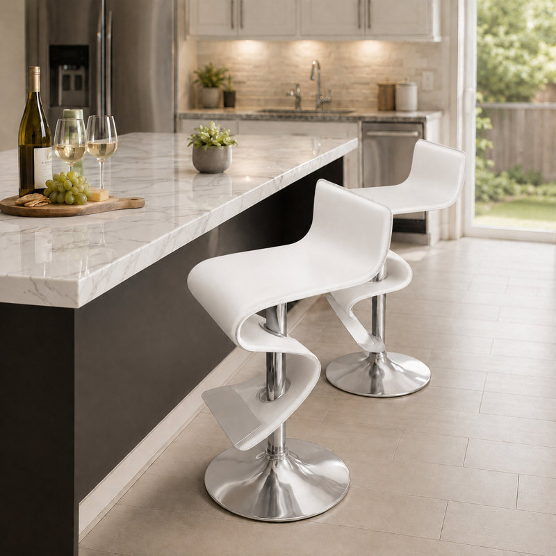 Tabouret de bar à hauteur ajustable Dilsad, blanc, Silver