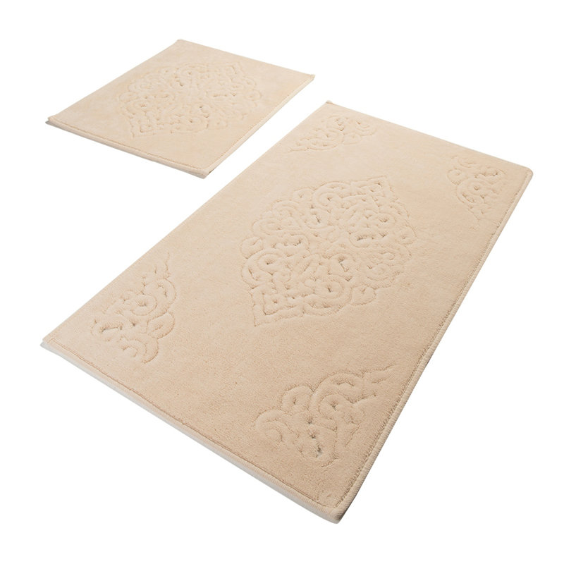 Ensemble de tapis de bain en coton de qualité supérieure (2 pièces) - antibactérien, antidérapant, 19,7 x 23,6 pouces et 23,6 x 39,4 pouces | 100% coton, 1,76 lb par mètre carré | Lavable à la machine, douceur luxueuse pour le confort et la sécurité de la salle de bain
