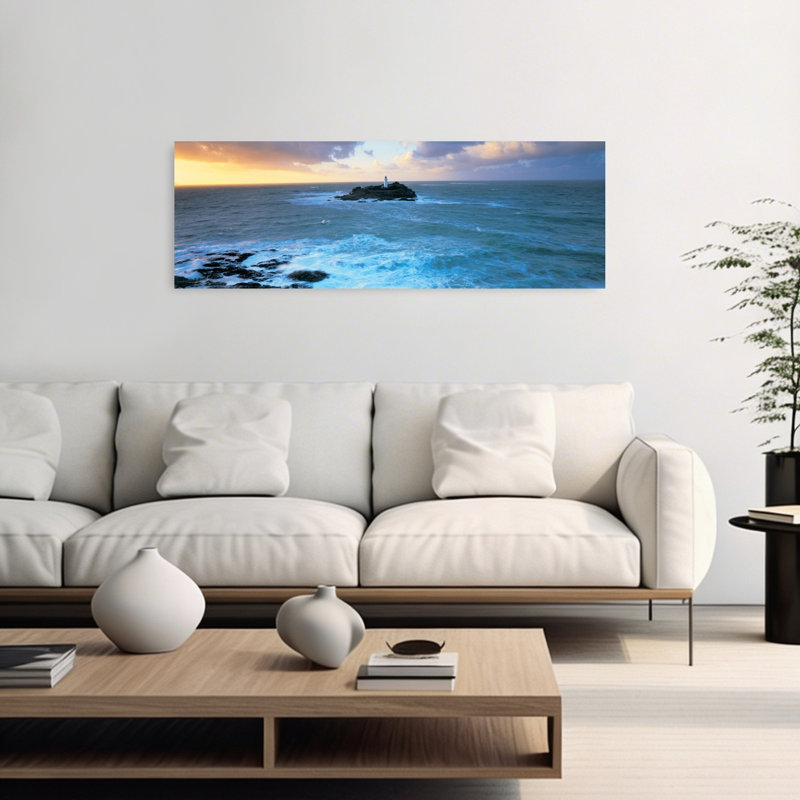 Lighthouse On An Island Godvery Lighthouse Hayle Cornwall England by Peter Adams - Wrapped Canvas Panoramic Print