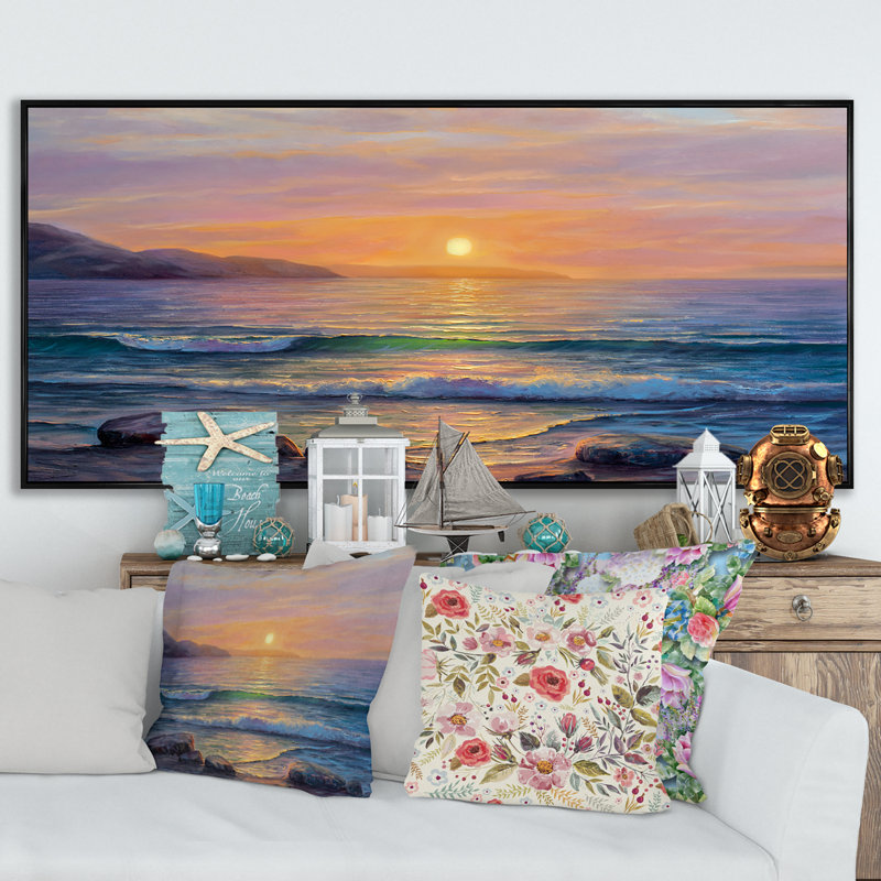 Lumière du matin sur les vagues de la mer - photographie sur toile, Cadre noir, H 8 po x l 12 po x P 1 po