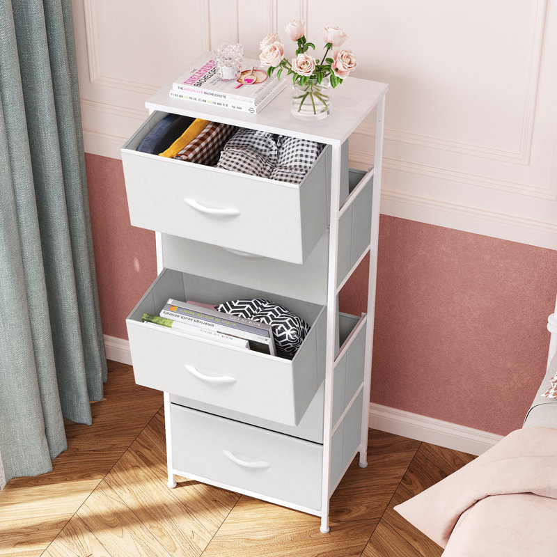 Annyka 5 Drawer Steel Dresser, White, White/White