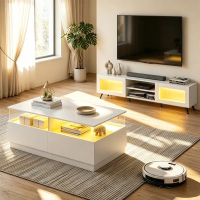 Modern Living Room Set, LED TV Stand & Coffee Table Combo With Storage
