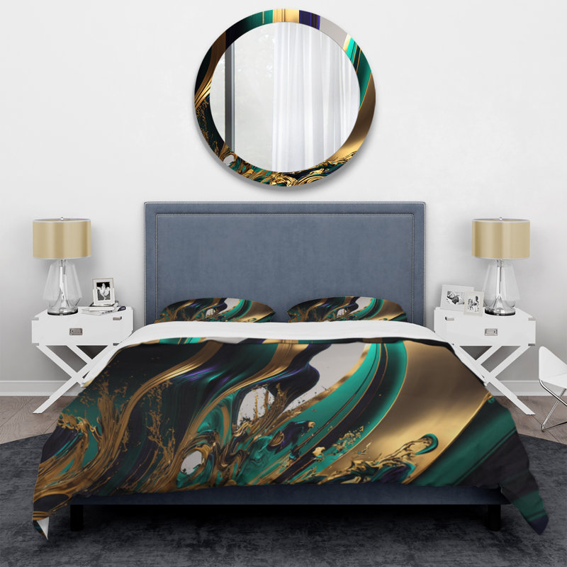 Green and Gold Agate III - Ensemble de housse de couette transitionnel - Microfibre de polyester