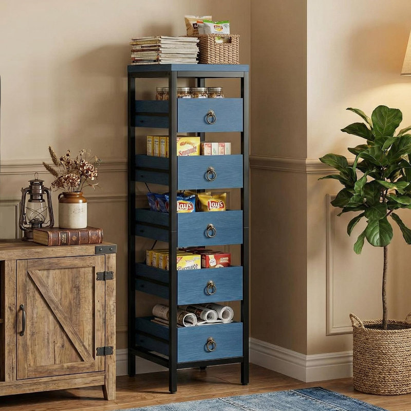 39.9cm W Metal Shelving Unit, Black/Blue