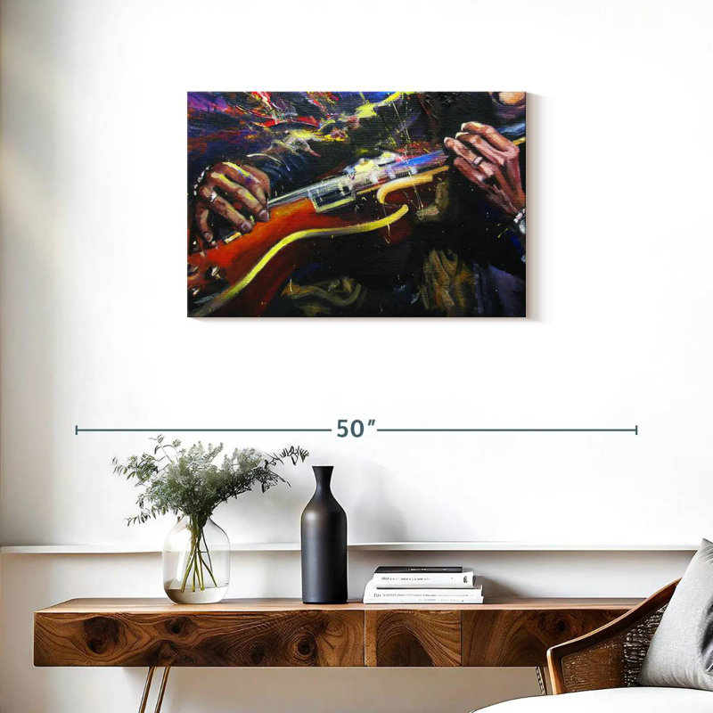Abarca, guitare, jouant de la musique rock, H 20 po x l 30 po