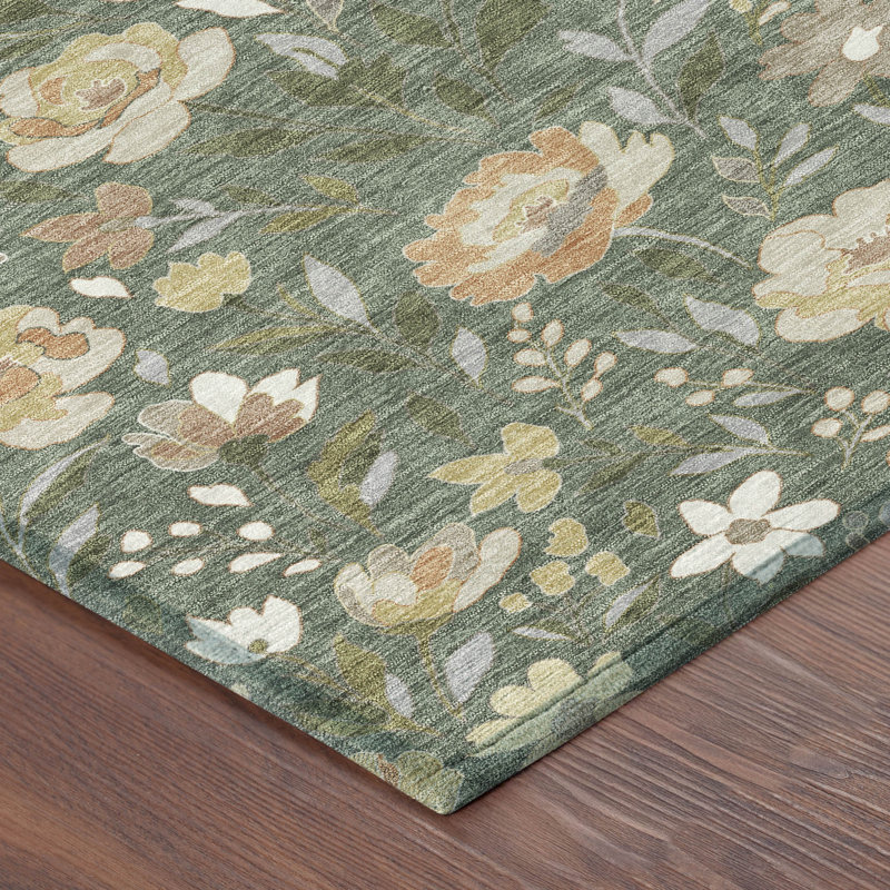 Machine Washable Indoor/Outdoor Chantille ACN2438 Floral Rug, Basil, 5' x 7'6"
