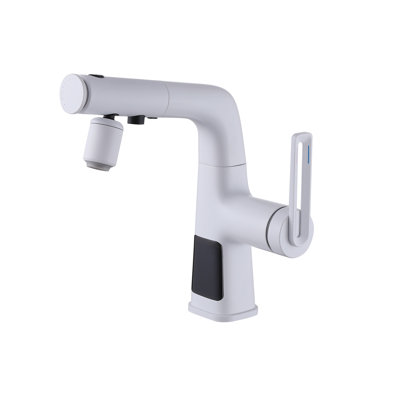 9.53" Rotatable Bathroom Faucet with Pull Out Sprayer, Solid Brass Temperature Digital Display Single Handle RV Bath Vanity Faucets