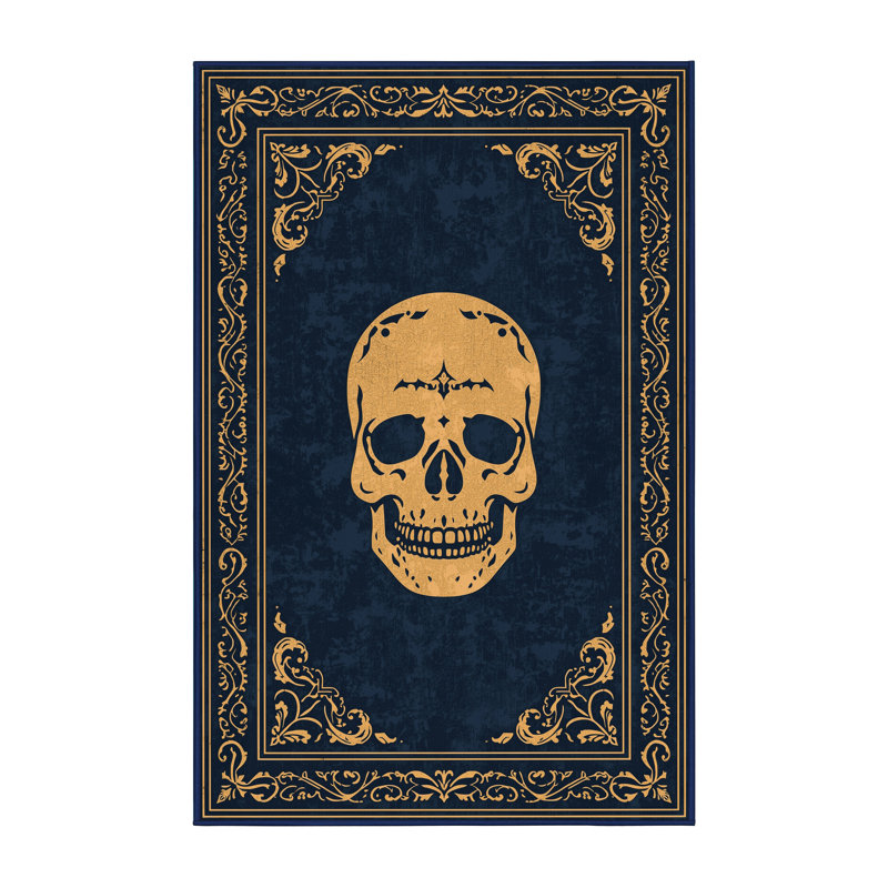 Soft Plush Feingold Halloween Modern & Contemporary Abstract Area Rug in Gray – Navy Binding, 5x8