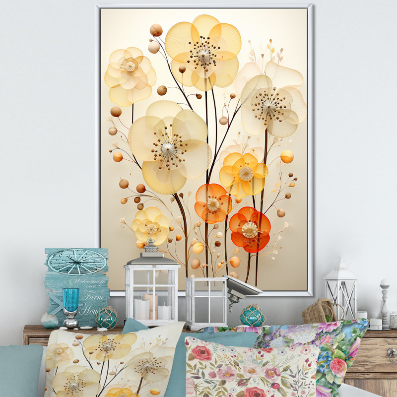 «Yellow Flora Fantasy - Botanicals», art mural, Cadre flottant blanc, H 20 po x l 12 po x P 1 po