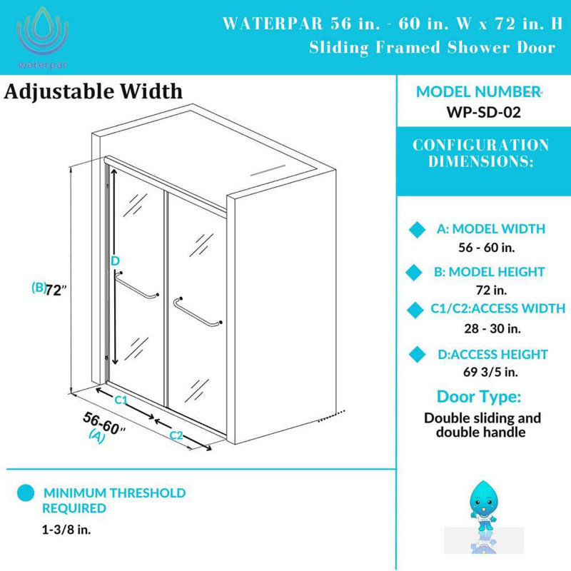 60'' Oil Rubbed Bronze Sliding Shower Door with Clear Glass