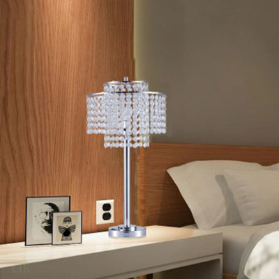 Lampe de table 26 po à 2 niveaux avec charge et port USB, argent, lampe de table