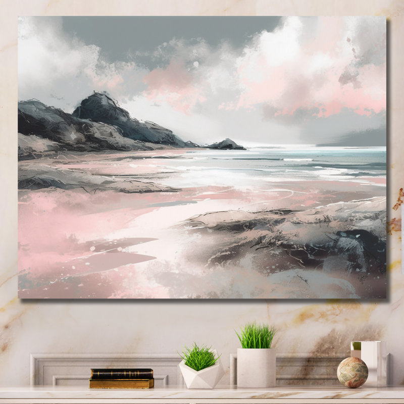 «Pink Coastal Waves I - Modern Beach», reproduction sur toile, H 24 po x l 32 po x P 1 po, Toile tendue