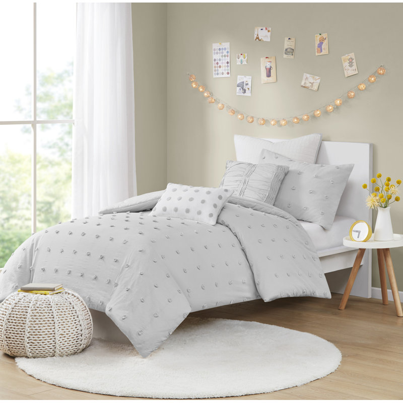 Gray Cotton Jacquard Twin Duvet Cover Set with Shams and Pillows