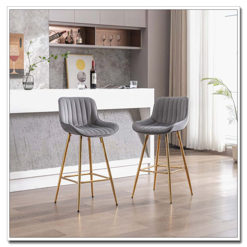 Ensemble de 2 tabourets de bar avec repose-pieds chromé, Gris, Tabouret de comptoir (siège d'une hauteur de 26 p