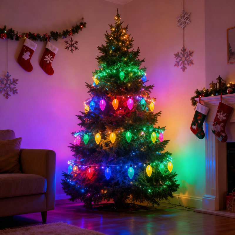 23ft Large C9 LED String Lights – Colorful Pathway & Hanging Outdoor Lights, Smooth