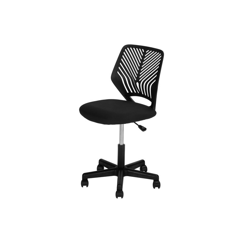 Jei Swivel Gaming Office Chair, Armless, Adjustable Height, White Black, Black