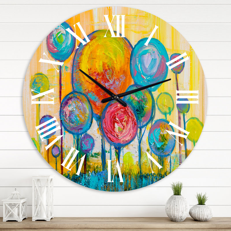 Horloge murale colorée Happy Trees pendant Sunsrise I, Grand