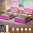 Princess Bed Frame With Led Lights And Charging Station, Velvet Upholstered Platform Bed With Headboard & Guardrail & Crystal Button-348033451-365541572