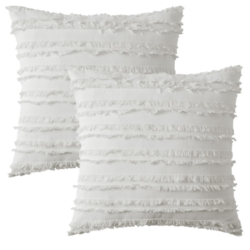Ensemble de 2 housses de coussin à motif jacquard rayé, Blanc, 20 po x 20 po, Non