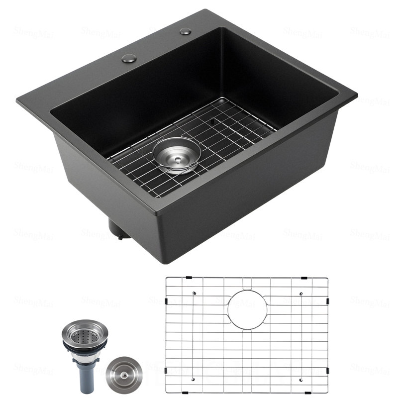 Évier de cuisine en granite de 25 po à cuve simple à fixation sur comptoir pour bar pour véhicule récréatif
