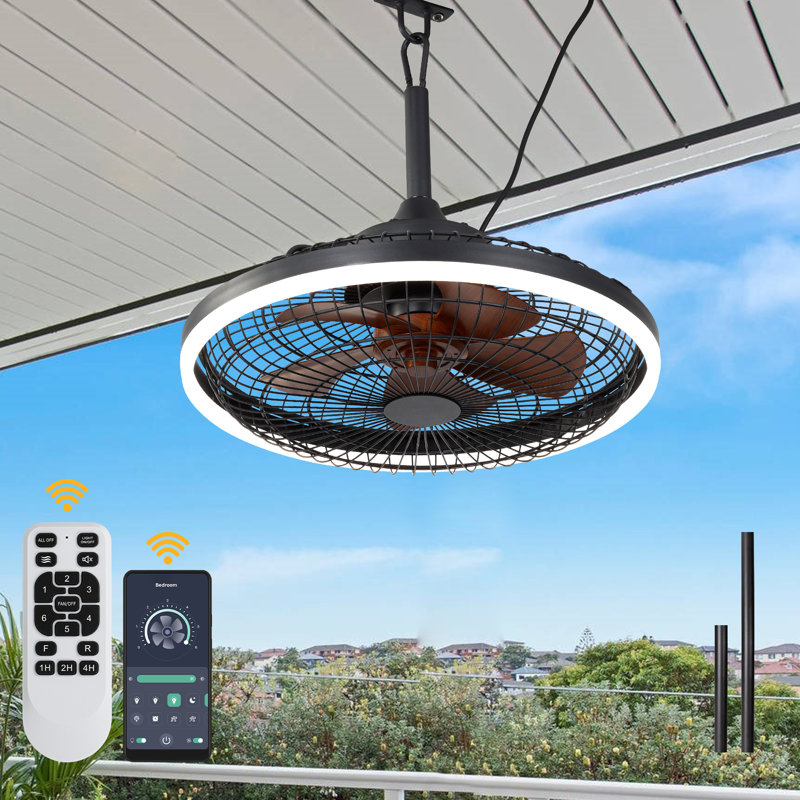 20“ Smart Outdoor Ceiling Fans With Lights And Remote/APP Control, Modern Black Plug In Waterproof Gazebo Fan For Patios
