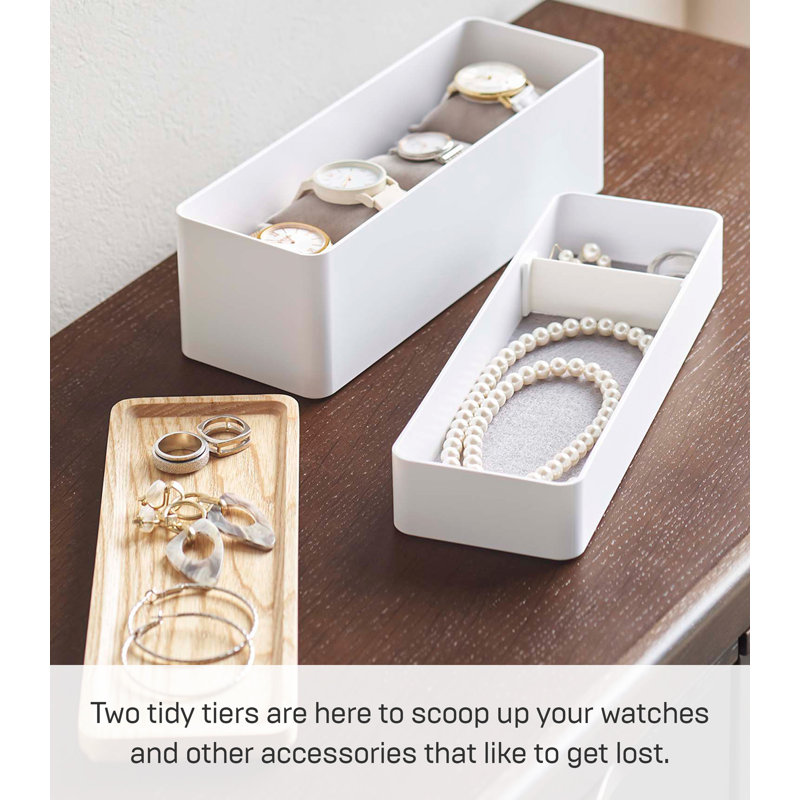 White and Natural Wood Stacking Jewelry Box with Adjustable Dividers