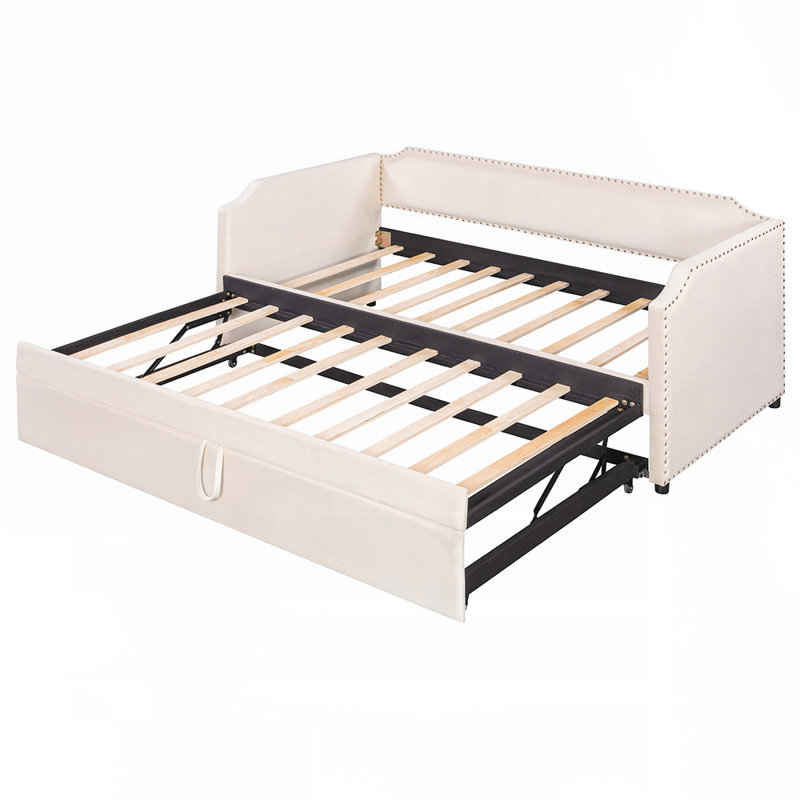 Velvet Upholstered Daybed with Pop Up Trundle, Perfect for Small Spaces and Multipurpose Use, Combining Comfort and Functionality