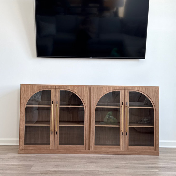 Set of 2 Modular Sideboard with Arched Glass Door and Adjustable Shelves, Camel (Set of 2) - Camel