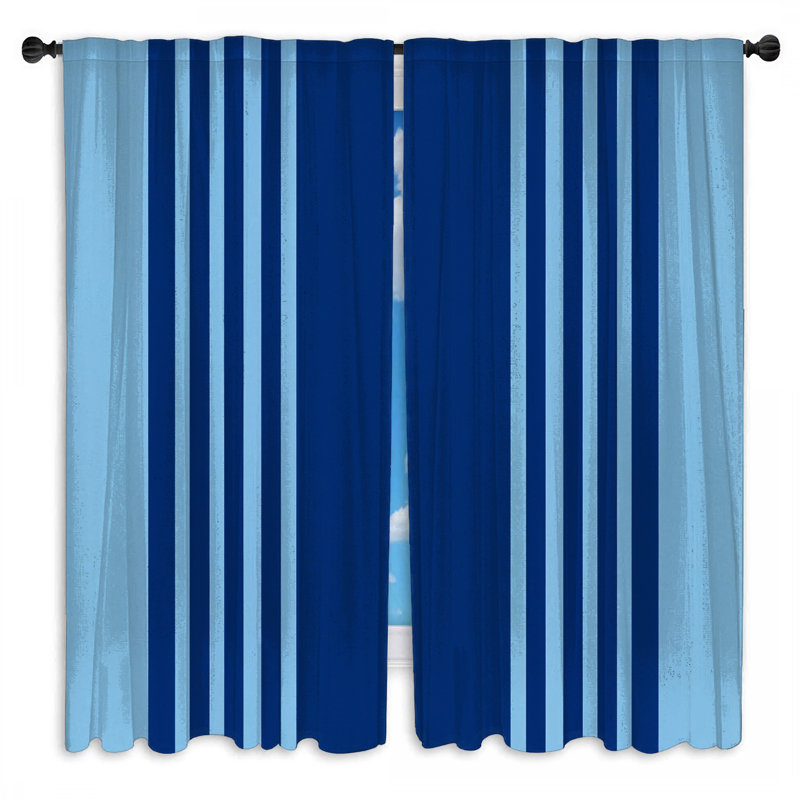 Rideaux de fenêtre à rayures verticales bleues et voilage - 2 panneaux, 112in x 76in - 2 panels, Sheer