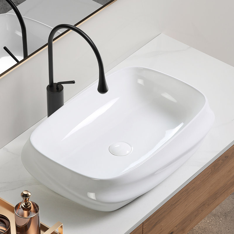 Rectangular Ceramic Vessel Sink For Bathroom