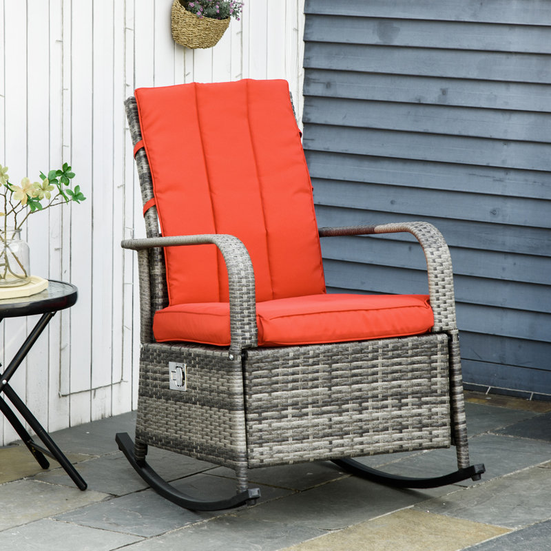 Chaise berçante d'extérieur en osier avec coussins, Rouge