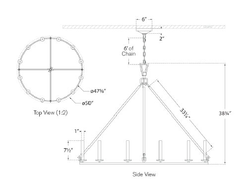 Chapman & Myers Darlana Medium Single Ring Chandelier, Golded Iron, 38.75" H x 50" W x 50" D
