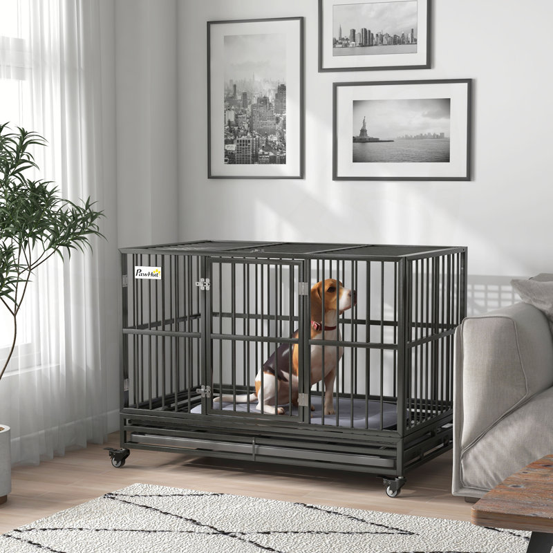 Versatile Heavy Duty Dog Crate with Advanced Features for Safety and Convenience, Grey