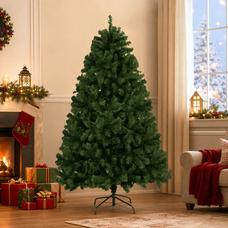 Sapin de Noël artificiel vert de 1,80 m (6 pi) non illuminé, 800 extrémités de branches articulées en PVC PE, avec support en métal
