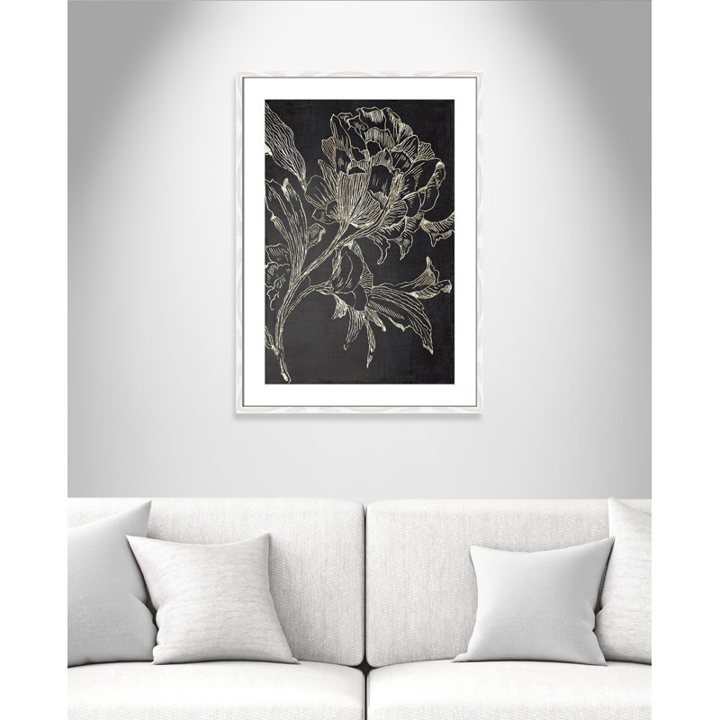 Clarendon Golden Flower Folklore I by Asia Jensen - Picture Frame Graphic Art Print, White Framed, 35.5" H x 25.5" W