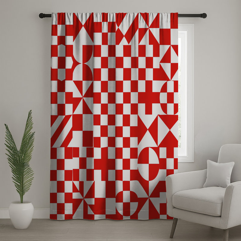 Rideaux rouges et blancs à motif géométrique, voilages et voilages à motif géométrique - 1 panneau, 50" x 92" - 1 Panel
