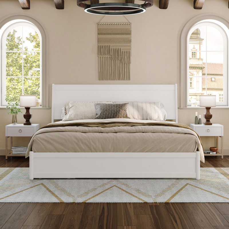 Avdesh Solid Wood Sleigh Storage Bed, White, King
