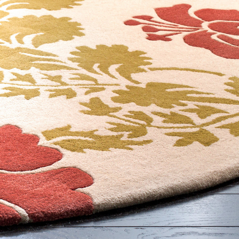 Cerda Hand Tufted Wool Floral Rug, Round 7'
