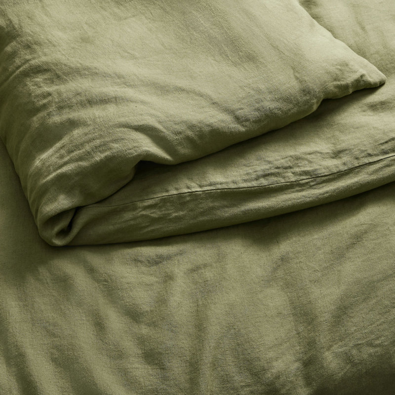 Stone Washed Duvet Cover, Queen Duvet Cover + 2 Queen Shams, Loden Green